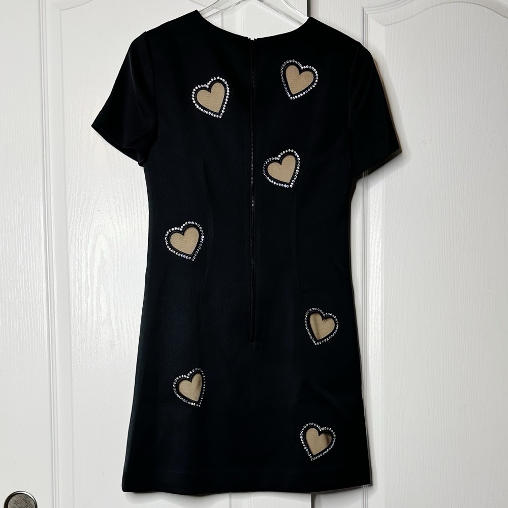 Alice + Olivia Clyde Crystal-Embellished Heart Shift Minidress Black Size 4 NWOT - Picture 6 of 14